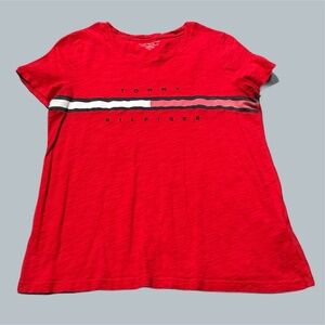 Tommy Hilfiger Women's red medium relaxed fit logo t shirt top round neck
